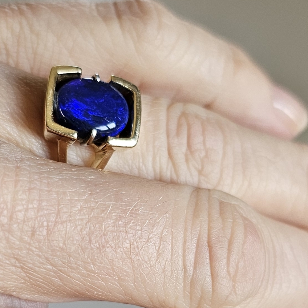 Black Opal 3.5 carat 14k Gold Ring Lightning Ridge Please Read Condition Details - Picture 2 of 16